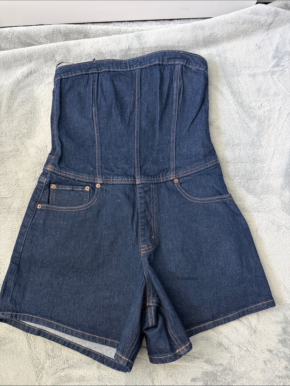 Abercrombie Strapless Dark Blue Denim Shorts Romper